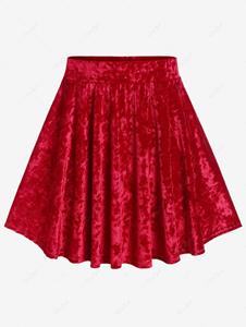 Rosegal Plus Size Christmas Pleated A Line Velvet Mini Skirt
