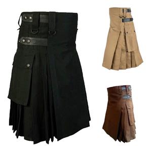 NICE2MEET U SEN Mens Vintage Kilt Scotland Gothic Fashion Kendo Pocket Skirts Scottish Clothing