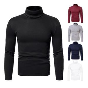 Guannuotong Men Fall Winter Top High Collar Neck Protection Solid Color Slim Fit Thick Warm Soft Pullover Long Sleeve Men Bottoming Top