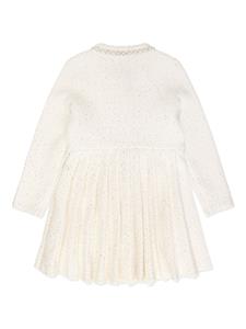 Self-Portrait Kids Bouclé geplooide jurk verfraaid met pailletten - Beige