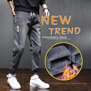 AABB Autumn and Winter New Men's Plush Thickened Jeans Loose Fashion Casual Long Pants