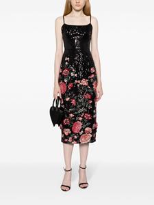 Marchesa Notte Midi-jurk met pailletten en geborduurde bloemen - Zwart
