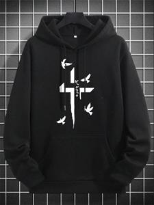 ChArmkpR Mens Cross Pigeon Print Kangaroo Pocket Drawstring Hoodies Winter