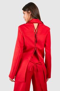 Boohoo Lace Up Open Back Double Breasted Blazer, Red
