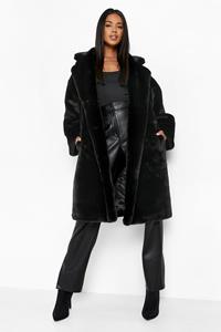 Boohoo Oversized Luxe Faux Fur Jas, Black