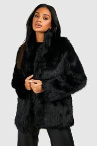 Boohoo Luxe Faux Fur Jas, Black