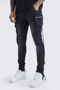 Boohoo Super Skinny Stretch Cargo Jeans Met Bandjes, Black