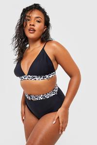 Boohoo Plus Contrasterende Luipaardprint Corrigerende Bikini, Black