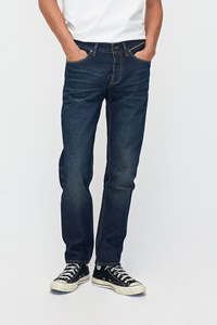 Kuyichi Herren vegan Jeans Jim Regular Slim Orange Selvedge Recycled Broken In Dark Blue