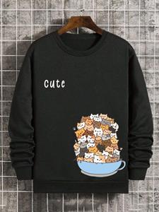 ChArmkpR Mens Cute Cat Print Crew Neck Casual Pullover Sweatshirts Winter