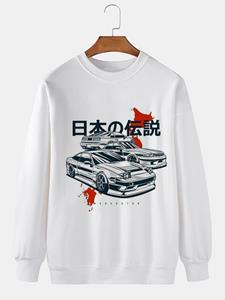 ChArmkpR Mens Japanese Car Print Crew Neck Loose Pullover Sweatshirts Winter
