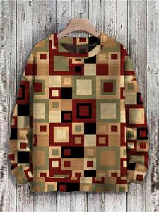 ChArmkpR Mens Vintage Geometric Print Crew Neck Casual Pullover Sweatshirts Winter
