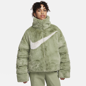 Nike Sportswear Essential oversized gewatteerd damesjack met imitatiebont - Groen