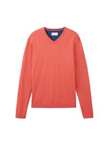 TOM TAILOR Sweatshirt basic v-neck knit, soft red melange