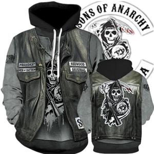 RC SHOES 2021 Unisex 3D Printing Sons of Anarchy Logo Personality Fake Two Pieces Pullover Hoodies Casual Sweater M-XXXL