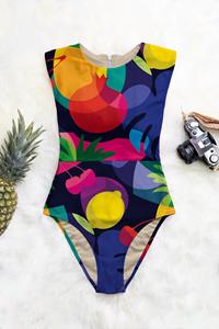 Averie Damen vegan Badeanzug Zip Up One-Piece Kylie Lush Tropic Print