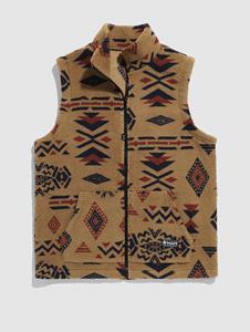 Zaful Ethnic Aztec Printed Zip Fly Fuzzy Vest
