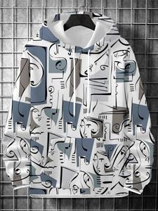 ChArmkpR Mens Abstract Face Geometric Print Casual Drawstring Hoodies Winter