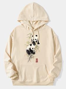 ChArmkpR Mens Chinese Panda & Bamboo Ink Print Drawstring Hoodies Winter