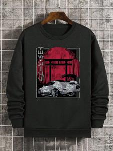 ChArmkpR Mens Japanese Car Graphic Crew Neck Loose Pullover Sweatshirts Winter