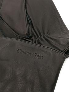 Calvin Klein logo-debossed leather gloves - Zwart