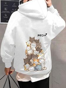 ChArmkpR Mens Cute Cat Back Print Loose Long Sleeve Hoodies Winter