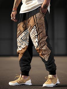 ChArmkpR Mens Ethnic Irregular Geometric Print Patchwork Drawstring Waist Pants Winter