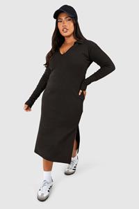 Boohoo Plus Cotton Collar Midi Dress, Black