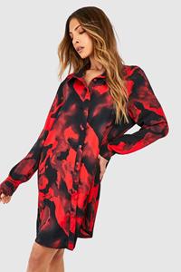 Boohoo Abstracte Bloemenprint Blouse Jurk, Red