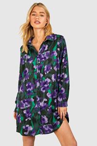 Boohoo Bloemenprint Blouse Jurk, Purple