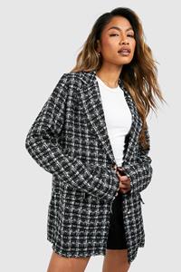 Boohoo Premium Boucle Metallic Mono Flannel Blazer, Black