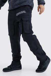 Boohoo Straight Leg Multi Cargo Ripstop Trouser With Tonal Branding, Charcoal