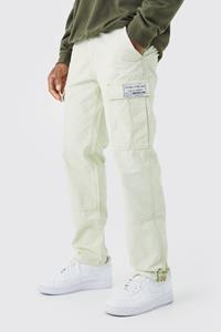 Boohoo Straight Leg Zip Cargo Ripstop Trouser With Woven Tab, Sage
