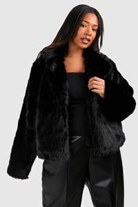 Boohoo Plus Premium Faux Fur Jas, Black