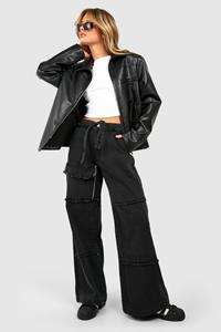 Boohoo Cargo Jeans Met Naaddetail En Rafels, Washed Black