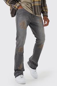 Boohoo Onbewerkte Versleten Flared Slim Fit Jeans, Grey