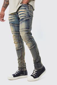 Boohoo Stretch Skinny Jeans Met Panelen, Mid Blue