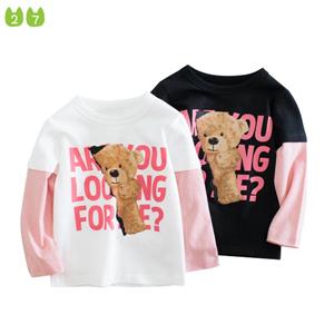 27kids Girl's T-shirt met lange mouw kinderen beer bedrukte top