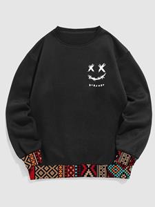 ChArmkpR Mens Smile Ethnic Geometric Print Patchwork Crew Neck Pullover Sweatshirts Winter