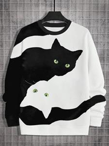 ChArmkpR Mens Contrast Cat Print Crew Neck Casual Pullover Sweatshirts Winter