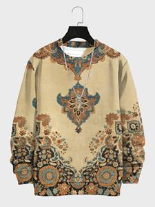 ChArmkpR Mens Vintage Ethnic Floral Print Crew Neck Pullover Sweatshirts Winter