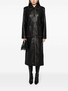 REMAIN single-breasted leather maxi coat - Zwart