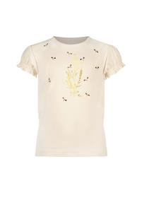 Le Chic Meisjes t-shirt bloemen en bijtjes - Nomsa - Pearled ivoor wit