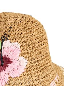 ETRO floral-embroidered raffia bucket hat - Beige