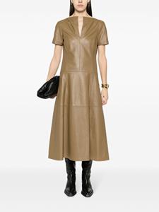 Dorothee Schumacher tiered-skirt leather midi dress - Bruin