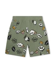 Kenzo Kids tiger-print drawstring cotton shorts - Groen