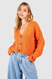 Boohoo 3 Button Slouchy Cardigan With Pockets, Orange