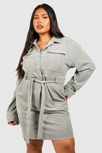 Boohoo Plus Corduroy Utility Blouse Jurk, Grey