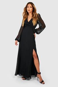 Boohoo Dobby Blouson Sleeve Wrap Maxi Dress, Black