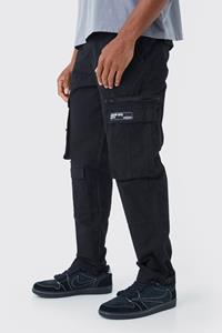 Boohoo Straight Leg Multi Zip Ripstop Cargo Trouser With Woven Tab, Black
